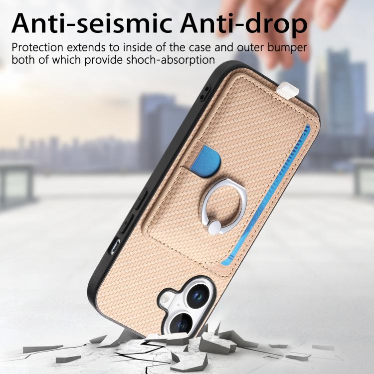 For iPhone 11 Carbon Fiber Ring Side Insert Card Bag MagSafe Phone Case