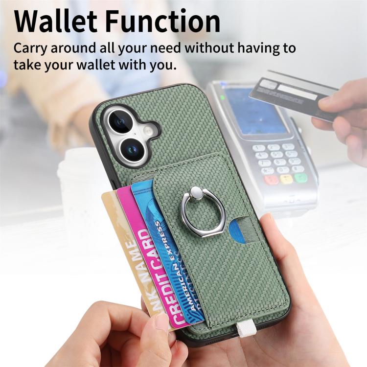 For iPhone 11 Carbon Fiber Ring Side Insert Card Bag MagSafe Phone Case