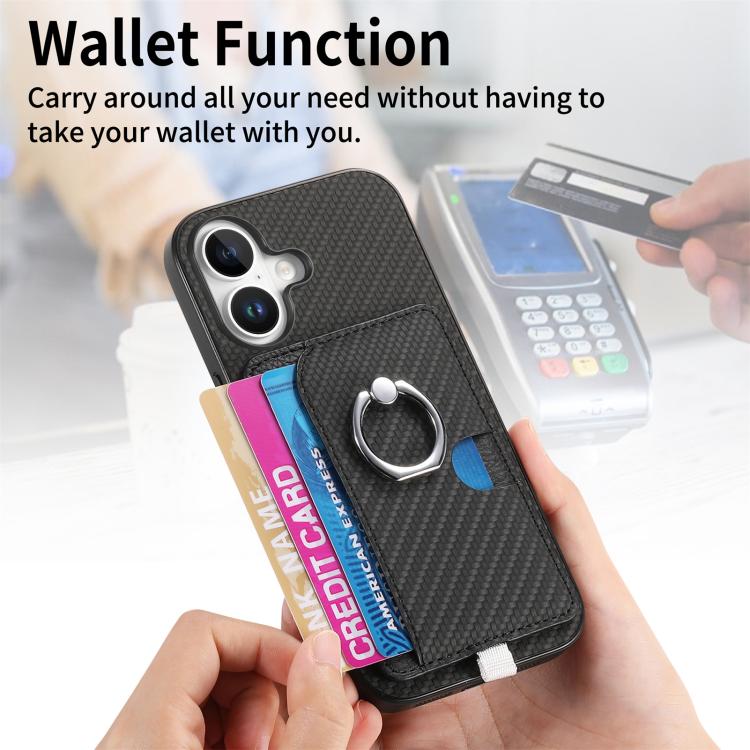 For iPhone XR Carbon Fiber Ring Side Insert Card Bag MagSafe Phone Case