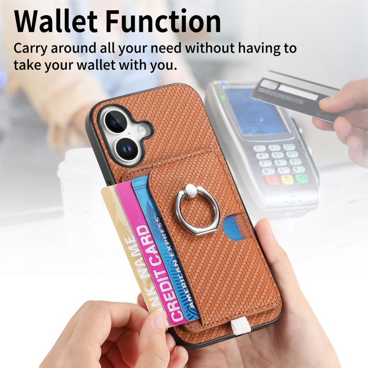 For iPhone XR Carbon Fiber Ring Side Insert Card Bag MagSafe Phone Case