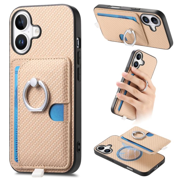 For iPhone XR Carbon Fiber Ring Side Insert Card Bag MagSafe Phone Case