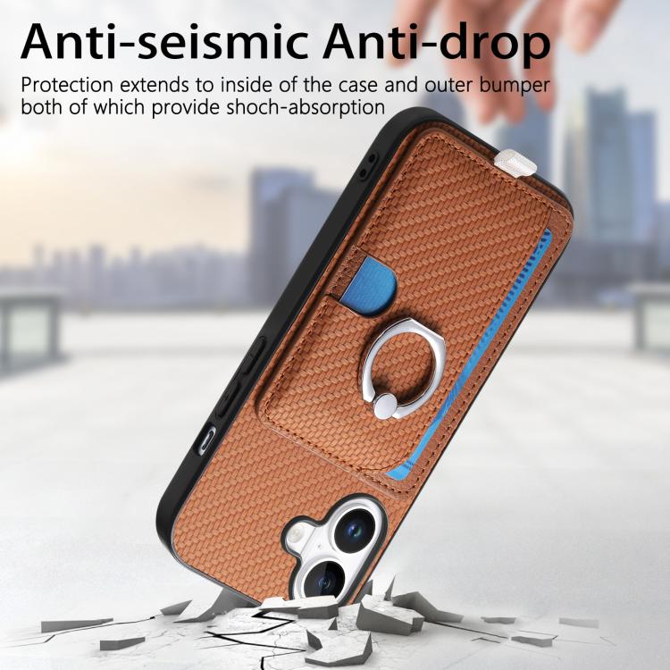 For iPhone XS Max Carbon Fiber Ring Side Insert Card Bag MagSafe Phone Case