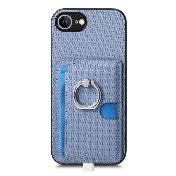For iPhone 7 / 8 / SE 2022 Carbon Fiber Ring Side Insert Card Bag MagSafe Phone Case