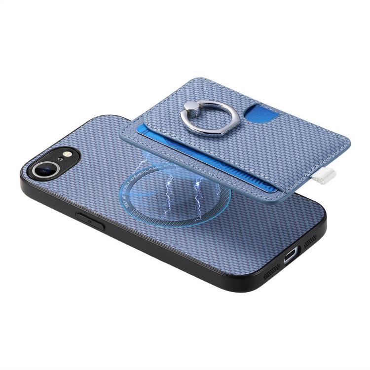For iPhone 7 / 8 / SE 2022 Carbon Fiber Ring Side Insert Card Bag MagSafe Phone Case