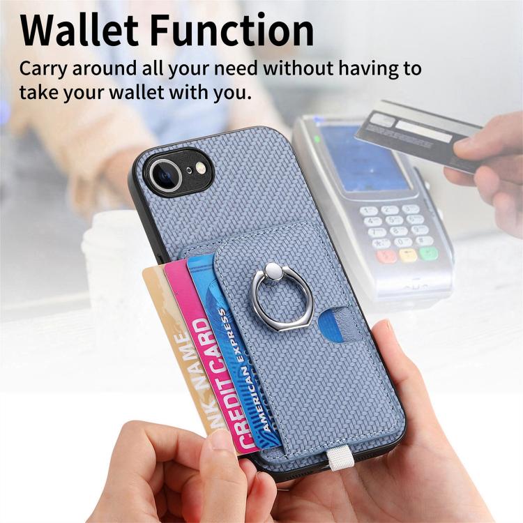 For iPhone 7 / 8 / SE 2022 Carbon Fiber Ring Side Insert Card Bag MagSafe Phone Case