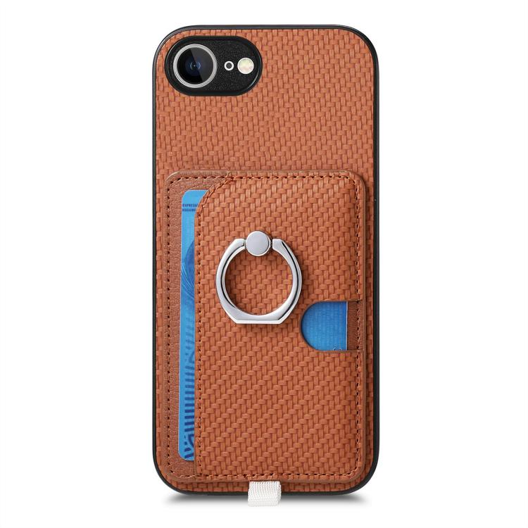 For iPhone 7 / 8 / SE 2022 Carbon Fiber Ring Side Insert Card Bag MagSafe Phone Case