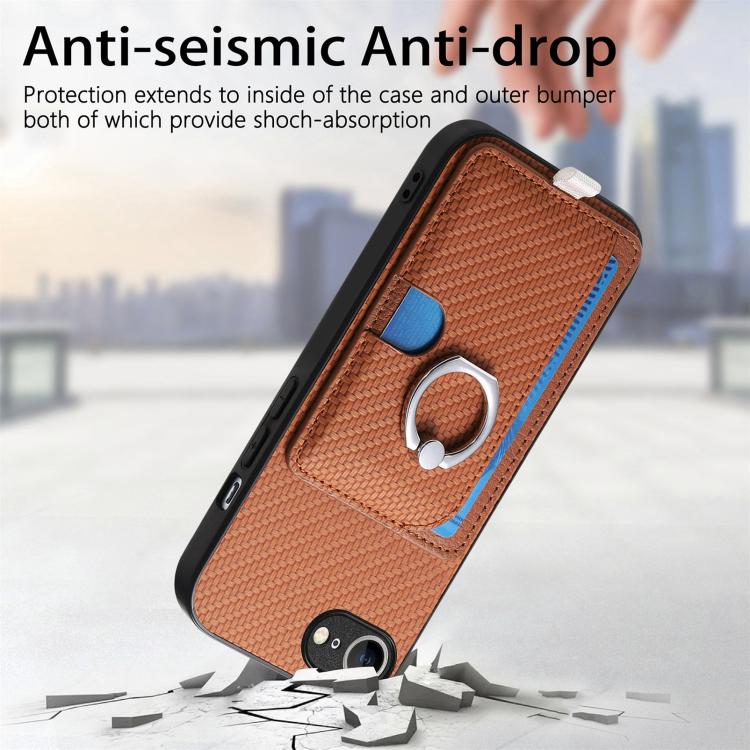 For iPhone 7 / 8 / SE 2022 Carbon Fiber Ring Side Insert Card Bag MagSafe Phone Case