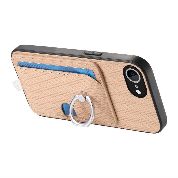 For iPhone 7 / 8 / SE 2022 Carbon Fiber Ring Side Insert Card Bag MagSafe Phone Case