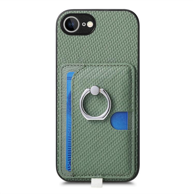 For iPhone 7 / 8 / SE 2022 Carbon Fiber Ring Side Insert Card Bag MagSafe Phone Case