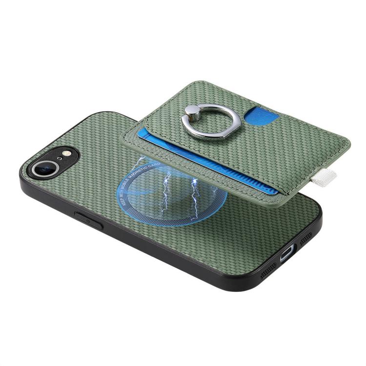 For iPhone 7 / 8 / SE 2022 Carbon Fiber Ring Side Insert Card Bag MagSafe Phone Case