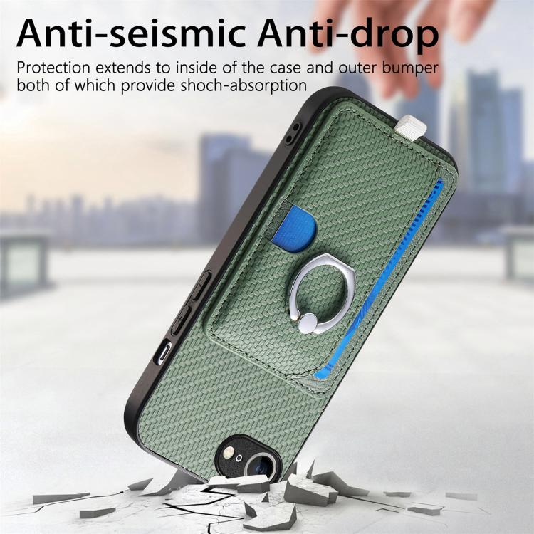 For iPhone 7 / 8 / SE 2022 Carbon Fiber Ring Side Insert Card Bag MagSafe Phone Case