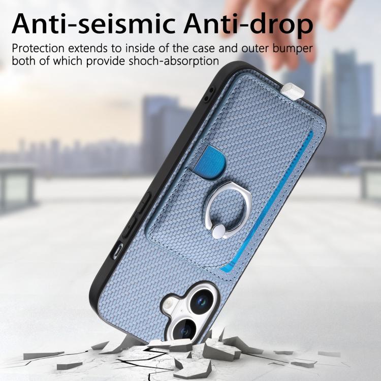 For iPhone X / XS Carbon Fiber Ring Side Insert Card Bag MagSafe Phone Case