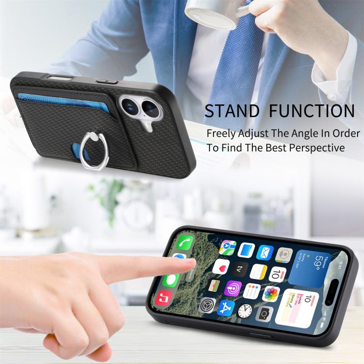 For iPhone X / XS Carbon Fiber Ring Side Insert Card Bag MagSafe Phone Case