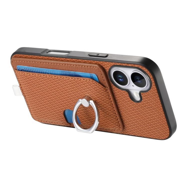 For iPhone X / XS Carbon Fiber Ring Side Insert Card Bag MagSafe Phone Case