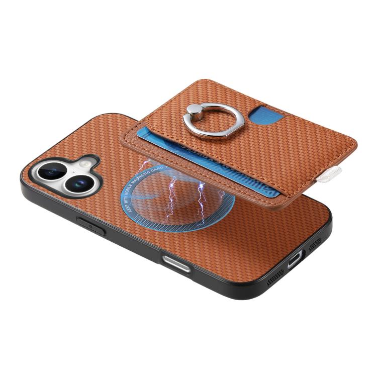 For iPhone X / XS Carbon Fiber Ring Side Insert Card Bag MagSafe Phone Case