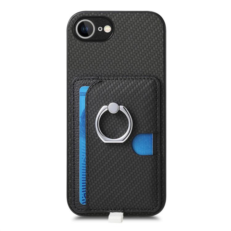 For iPhone 7 Plus / 8 Plus Carbon Fiber Ring Side Insert Card Bag MagSafe Phone Case