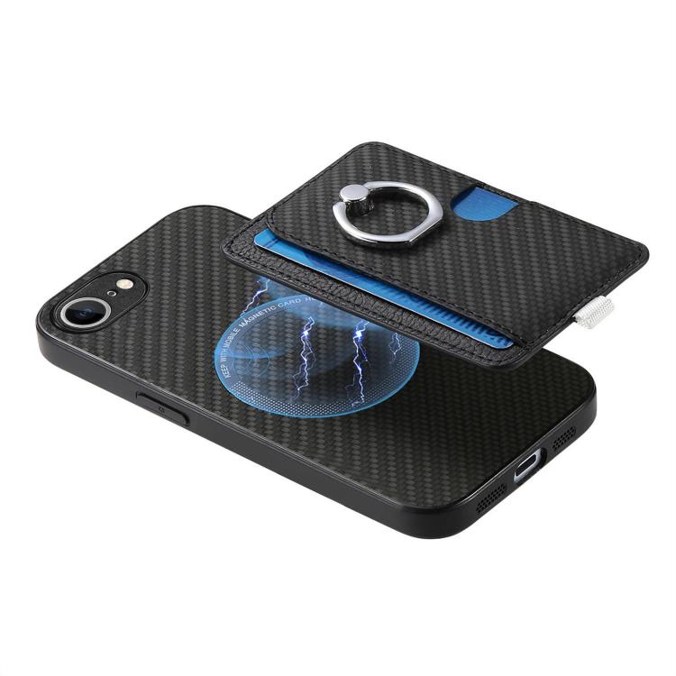 For iPhone 7 Plus / 8 Plus Carbon Fiber Ring Side Insert Card Bag MagSafe Phone Case