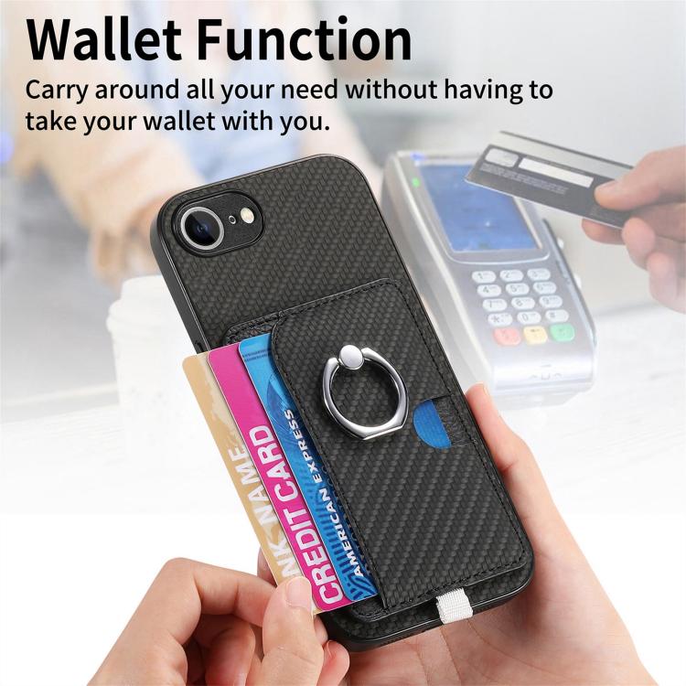 For iPhone 7 Plus / 8 Plus Carbon Fiber Ring Side Insert Card Bag MagSafe Phone Case