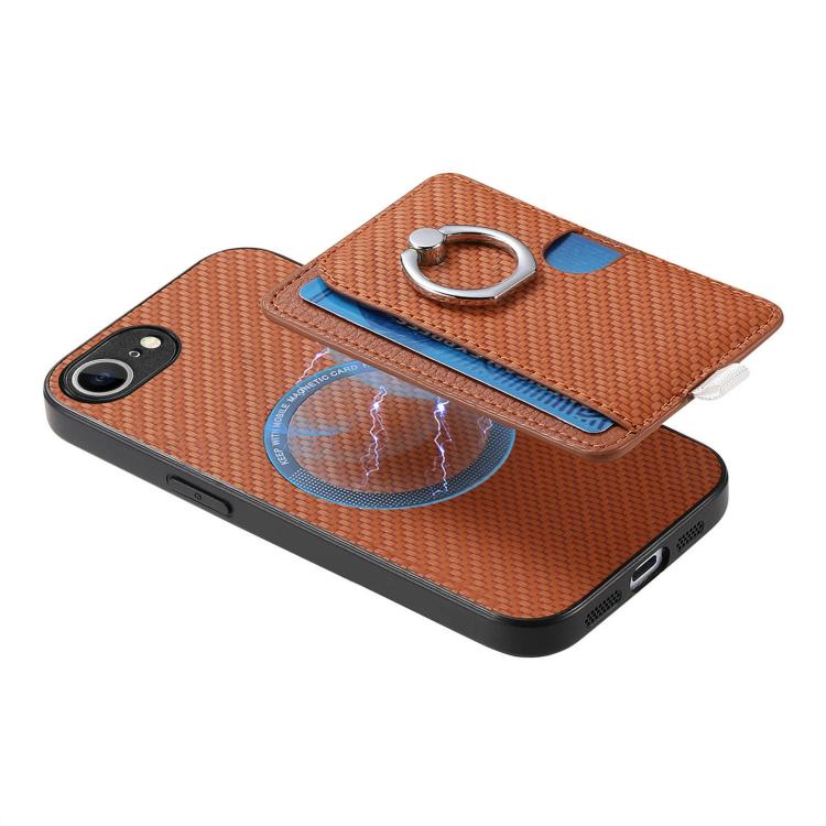 For iPhone 7 Plus / 8 Plus Carbon Fiber Ring Side Insert Card Bag MagSafe Phone Case
