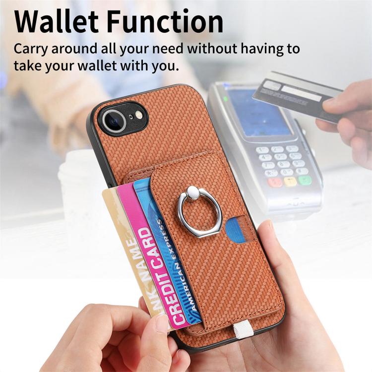 For iPhone 7 Plus / 8 Plus Carbon Fiber Ring Side Insert Card Bag MagSafe Phone Case