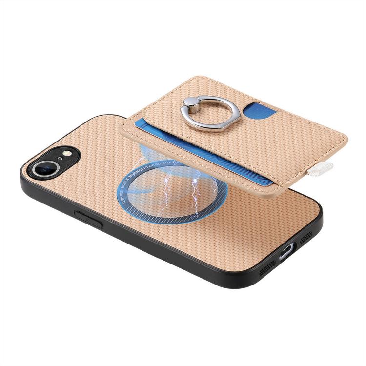 For iPhone 7 Plus / 8 Plus Carbon Fiber Ring Side Insert Card Bag MagSafe Phone Case