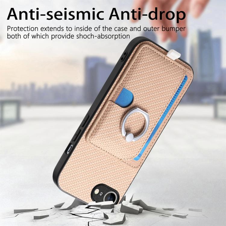 For iPhone 7 Plus / 8 Plus Carbon Fiber Ring Side Insert Card Bag MagSafe Phone Case