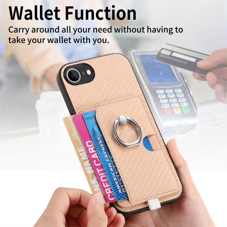 For iPhone 7 Plus / 8 Plus Carbon Fiber Ring Side Insert Card Bag MagSafe Phone Case