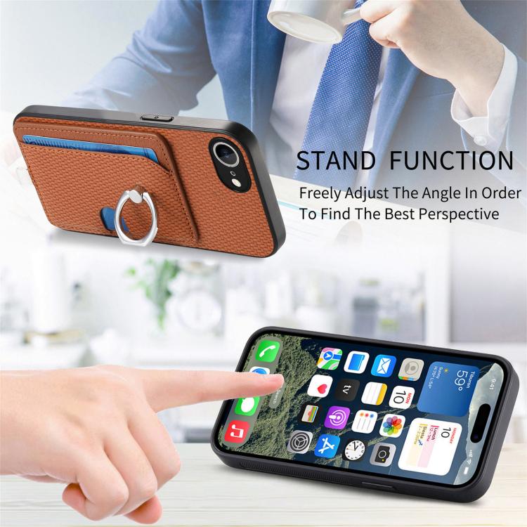 For iPhone 6 Plus / 6s Plus Carbon Fiber Ring Side Insert Card Bag MagSafe Phone Case