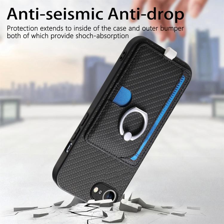 For iPhone 6 / 6s Carbon Fiber Ring Side Insert Card Bag MagSafe Phone Case
