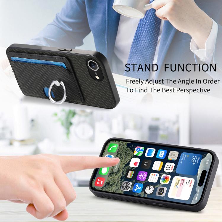 For iPhone 6 / 6s Carbon Fiber Ring Side Insert Card Bag MagSafe Phone Case