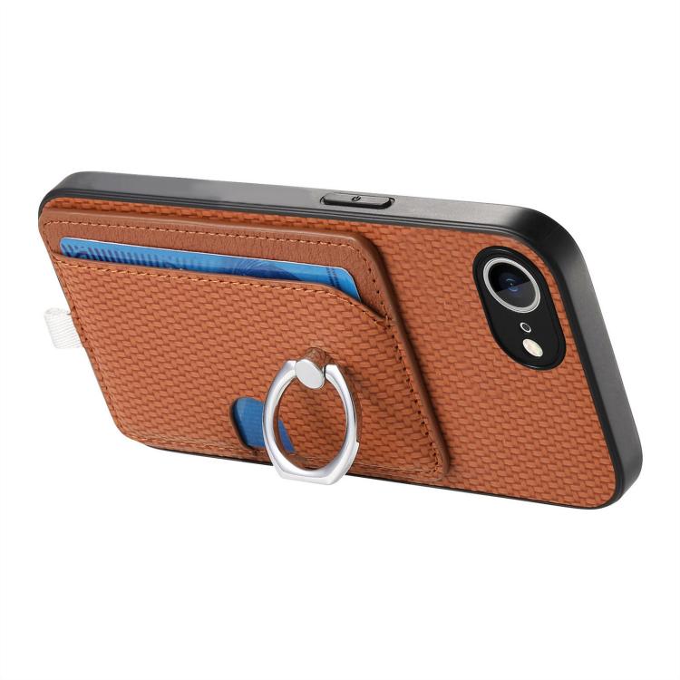 For iPhone 16e Carbon Fiber Ring Side Insert Card Bag MagSafe Phone Case