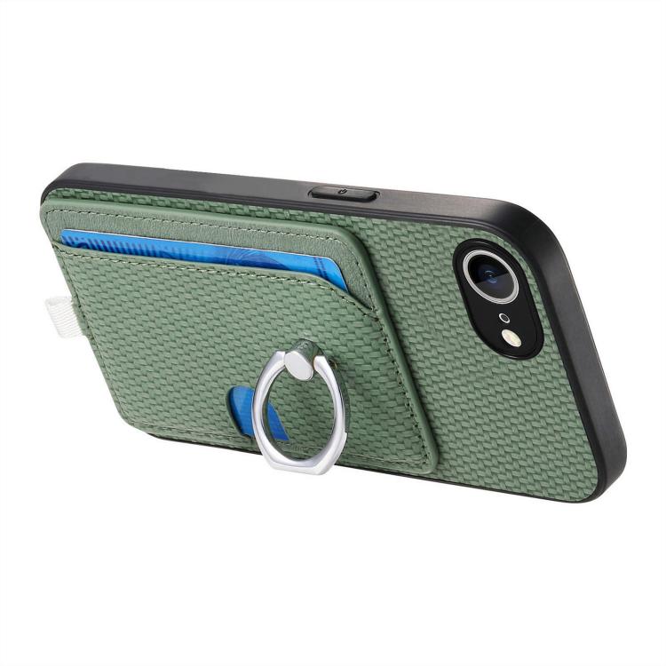 For iPhone 16e Carbon Fiber Ring Side Insert Card Bag MagSafe Phone Case