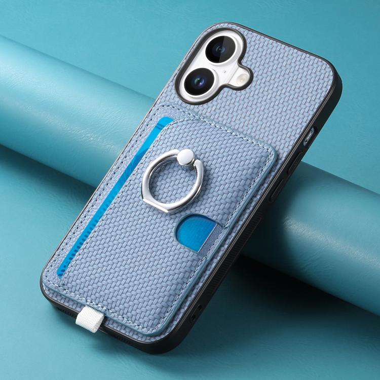 For iPhone 17 Carbon Fiber Ring Side Insert Card Bag MagSafe Phone Case