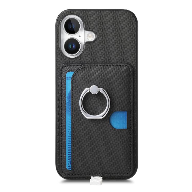 For iPhone 17 Carbon Fiber Ring Side Insert Card Bag MagSafe Phone Case