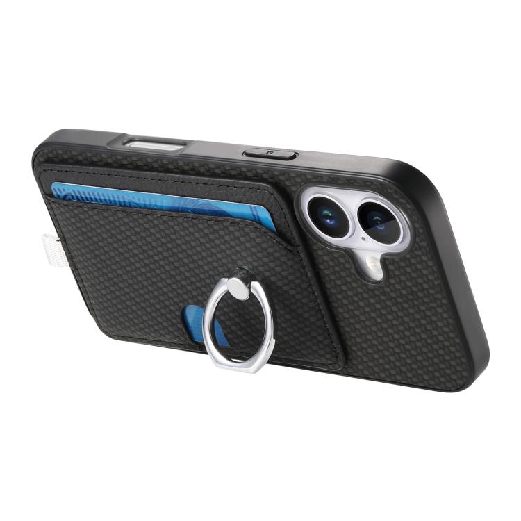 For iPhone 17 Carbon Fiber Ring Side Insert Card Bag MagSafe Phone Case
