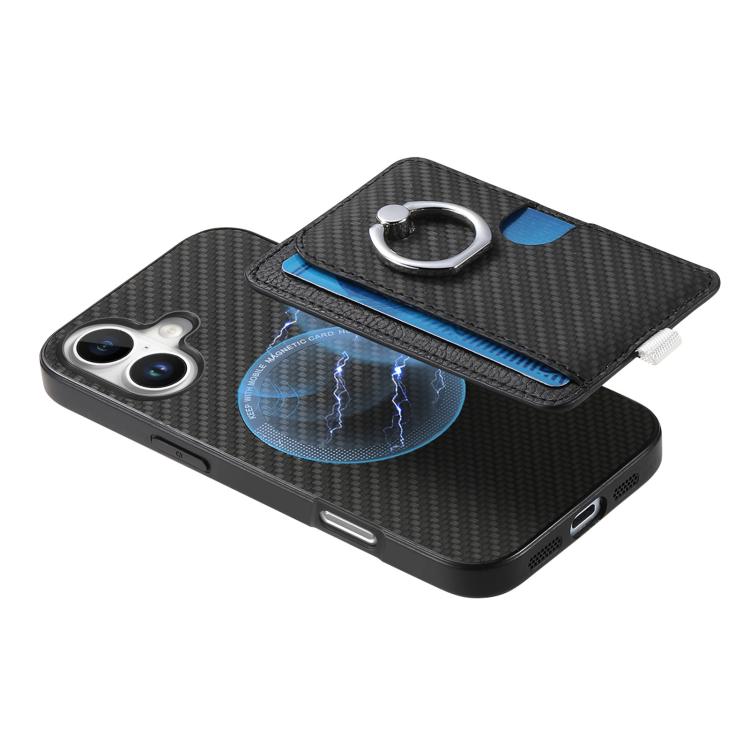 For iPhone 17 Carbon Fiber Ring Side Insert Card Bag MagSafe Phone Case