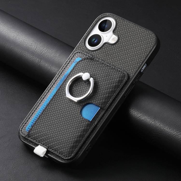 For iPhone 17 Carbon Fiber Ring Side Insert Card Bag MagSafe Phone Case