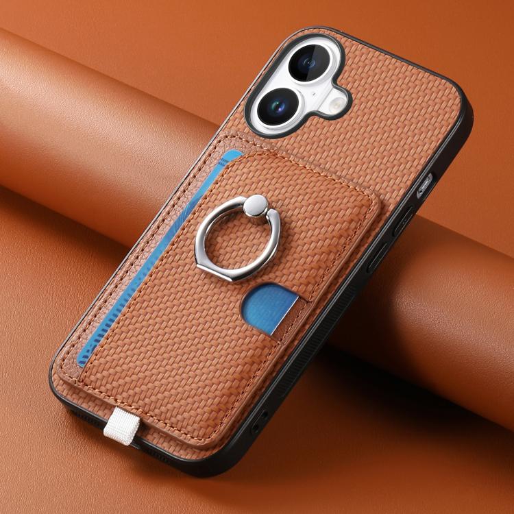 For iPhone 17 Carbon Fiber Ring Side Insert Card Bag MagSafe Phone Case