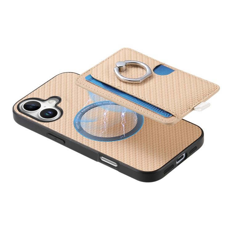 For iPhone 17 Carbon Fiber Ring Side Insert Card Bag MagSafe Phone Case