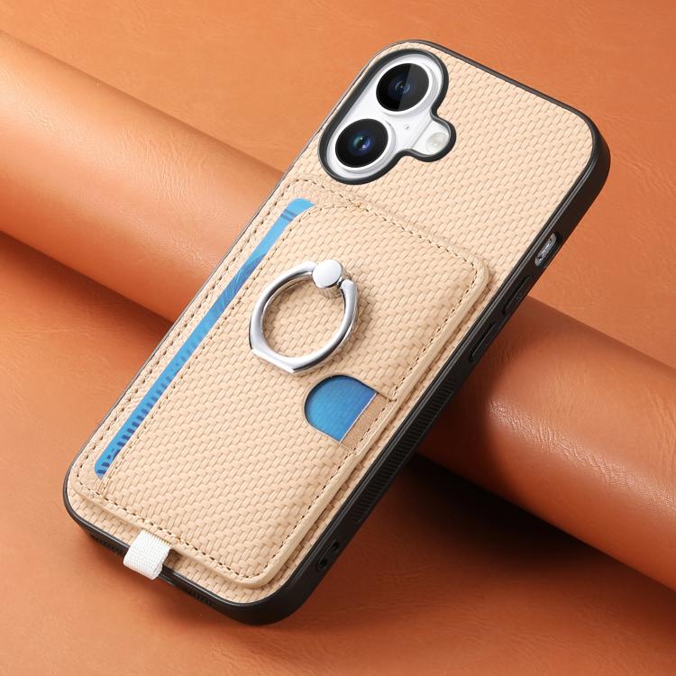 For iPhone 17 Carbon Fiber Ring Side Insert Card Bag MagSafe Phone Case