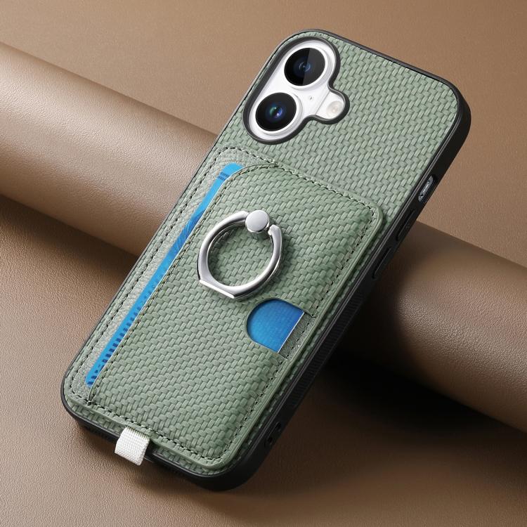 For iPhone 17 Carbon Fiber Ring Side Insert Card Bag MagSafe Phone Case