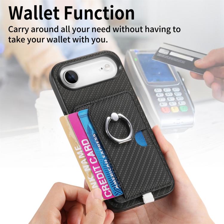 For iPhone Air Carbon Fiber Ring Side Insert Card Bag MagSafe Phone Case
