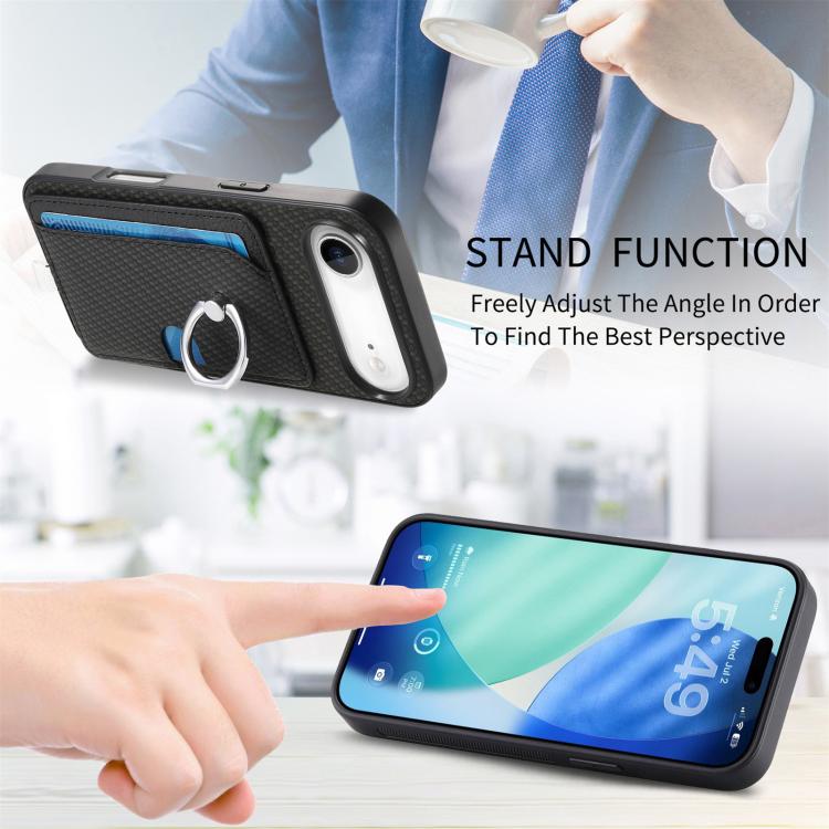 For iPhone Air Carbon Fiber Ring Side Insert Card Bag MagSafe Phone Case