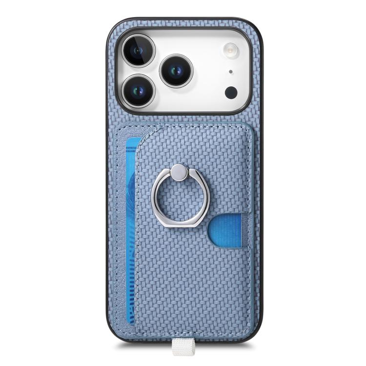 For iPhone 17 Pro Carbon Fiber Ring Side Insert Card Bag MagSafe Phone Case