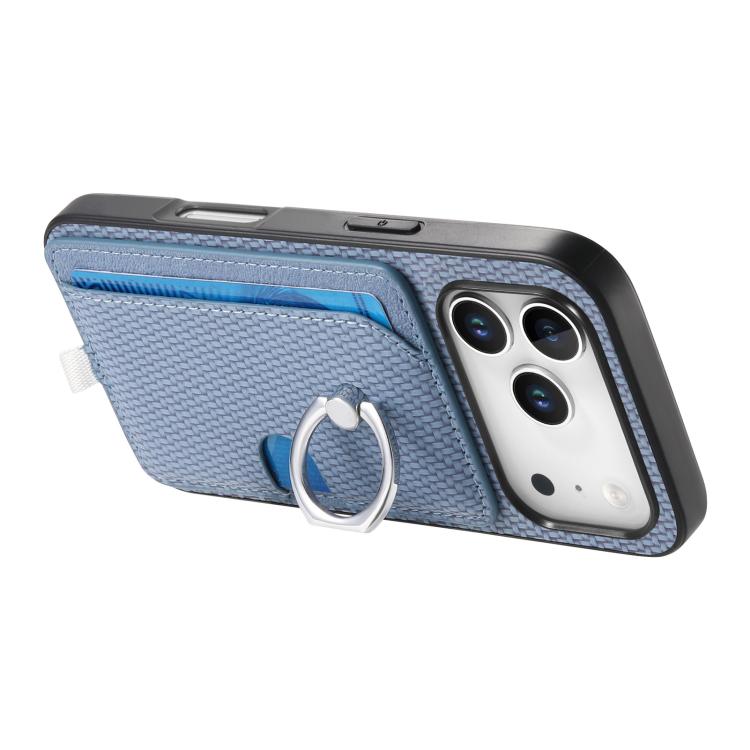 For iPhone 17 Pro Carbon Fiber Ring Side Insert Card Bag MagSafe Phone Case