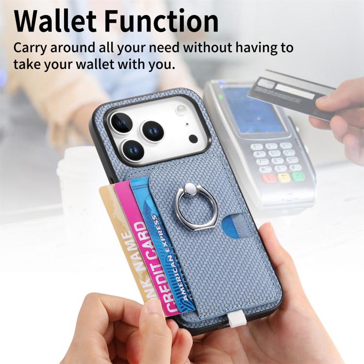 For iPhone 17 Pro Carbon Fiber Ring Side Insert Card Bag MagSafe Phone Case
