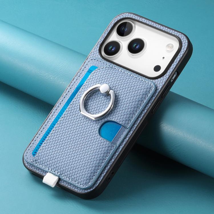 For iPhone 17 Pro Carbon Fiber Ring Side Insert Card Bag MagSafe Phone Case