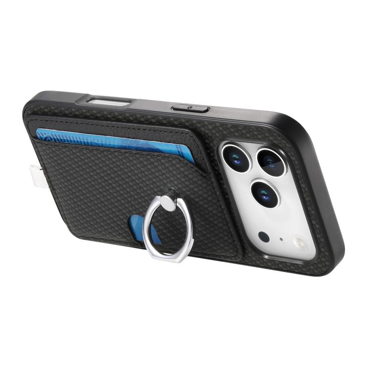 For iPhone 17 Pro Carbon Fiber Ring Side Insert Card Bag MagSafe Phone Case