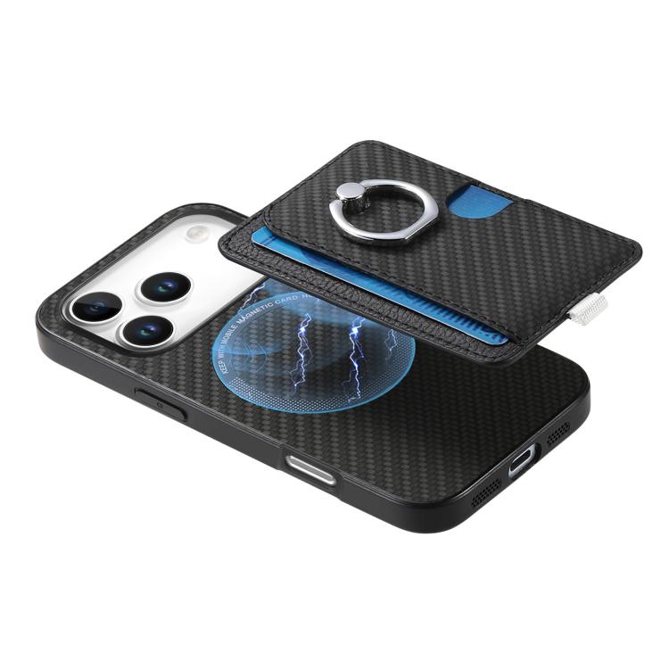 For iPhone 17 Pro Carbon Fiber Ring Side Insert Card Bag MagSafe Phone Case