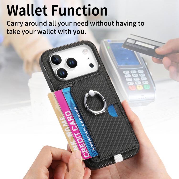 For iPhone 17 Pro Carbon Fiber Ring Side Insert Card Bag MagSafe Phone Case